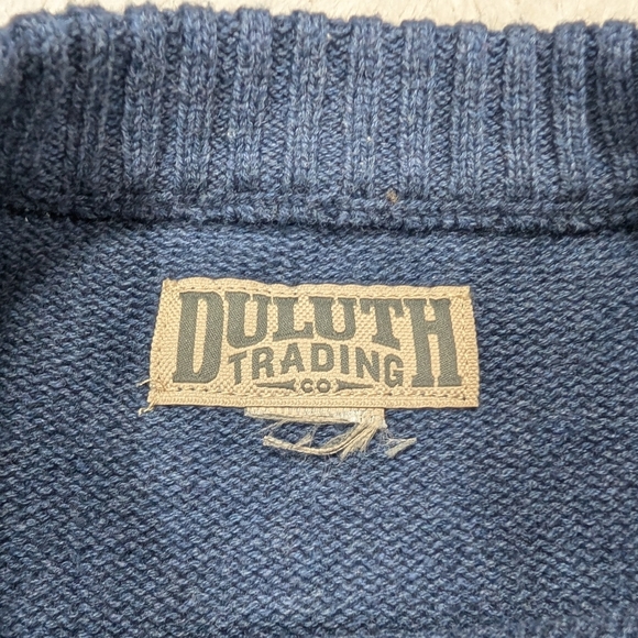 Duluth Trading Co Sweater Mens XL Blue Colonel Bicks Cotton Wool Commando Knit - Picture 6 of 7